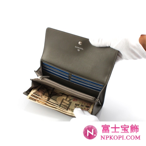 シャネル クルーズライン キャビアスキン 長財布 グレー＆シルバー A50105 【2012年新作】 